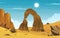 Beautiful Western American Rock Arch Vast Desert Landscape Illustration