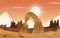 Beautiful Western American Rock Arch Vast Desert Landscape Illustration