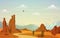 Beautiful Western Desert Landscape with Sky Rock Cliff Mountain Vector Illustration