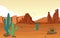 Beautiful Western Desert Landscape with Sky Rock Cliff Mountain Vector Illustration