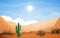 Beautiful Western Desert Landscape with Sky Rock Cliff Mountain Vector Illustration