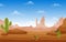 Beautiful Western Desert Landscape with Sky Rock Cliff Mountain Vector Illustration