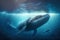 Beautiful whale is swimming in the ocean. The largest fish of the ocean in the natural environment, Generative AI