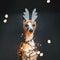 Beautiful Whippet Dog wearing Reindeer Antlers in beige and silver colors, decorated with Christmas string lights in warm white.