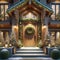 Beautiful Whistler Chalet Home Front Wood Entrance Door Decorations Christmas Holiday Celebrating Season Wreath AI Generate