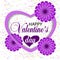 Beautiful white background Valentines day with violet heart and paper purple flowers and confetti. Vector
