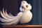 Beautiful white dove with a sense of old Hollywood glamour, big eyes cartoon style illustration generative ai