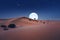 Beautiful white full moon rises in desert in evening, AI geneated