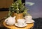 A beautiful white set of two bowls and a kettle