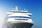 Beautiful White Ship, Closeup. Day Light. Blue Sky Background.