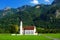 Beautiful white St. Coloman pilgrimage church, located near famous Neuschwanstein castle, Germany.
