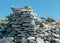 Beautiful white stone piles by the sea, these objects were built by travelers, Saaremaa Island, Estonia