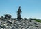 Beautiful white stone piles by the sea, these objects were built by travelers, Saaremaa Island, Estonia