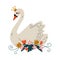 Beautiful White Swan Princess with Golden Crown and Flowers, Lovely Fairytale Bird Vector Illustration