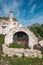 Beautiful white traditional old stone outdoor oven or fireplace in the countryside in Puglia region, Italy