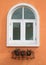 Beautiful white window, orange buildings old italy style vintage.