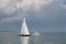 Beautiful white yacht sailing at IJsselmeer bay. Netherlands