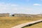 Beautiful white Yurts with pray flags and dray in Huanghuagou Huitengxile grassland near Hohhot, Inner Mongolia, China