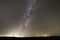 Beautiful wide panorama, rural landscape at night. Boundless dark sky with myriads of white sparkling stars, Milky Way galaxy and