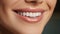 Beautiful wide smile of young fresh woman with great healthy white teeth whitening. Close up Dental image symbolizes oral care