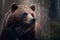 Beautiful wild brown bear in the forest. 3D rendering.