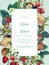 Beautiful wild flowers, ladybug,  mushroom, strawberry, olive botanical leaf Spring ornament concept Floral poster, invite label