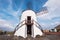 Beautiful windmill in tropical cactus garden in Guatiza, Lanzarote, Canary islands, Spain.