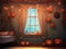 Beautiful window decoration in Autumn. Autumn seasonal concept.