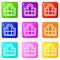 Beautiful window frame icons set 9 color collection