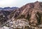 Beautiful winter aerial drone view of Great Wall of China Mutianyu section near Bejing