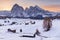 Beautiful Winter at Alpe di Siusi, Seiser Alm - Italy - Holiday background for Christmas