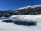 Beautiful winter atmosphere on storage lake Valos or reservoir lake Valos (Speichersee Valos)