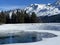 Beautiful winter atmosphere on storage lake Valos or reservoir lake Valos (Speichersee Valos)