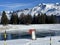 Beautiful winter atmosphere on storage lake Valos or reservoir lake Valos (Speichersee Valos)