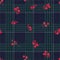 Beautiful winter black wash tartan layer on red little flowers seamless pattern in vector, Design for fashion ,fabric , web,