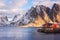 Beautiful winter daytime landscape, view of the small norwegian fishing village Hamnoy, Lofoten Islands, Norway