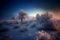 Beautiful winter fantasy frosty landscape. AI generative. Wintertime
