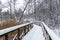 Beautiful Winter Forest Snow Scene With Deep Virgin Snow And Wooden Path Walkway