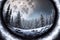 Beautiful winter landscape with giant Moon, AI generated