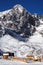 Beautiful winter landscape in Slovakia. Snowy High Tatras on a sunny day. Ski resort Tatranska Lomnica