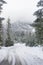 Beautiful winter landscape with snowy mountains near Green lake Gruner see, famous tourist destination for walking and trekking