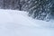 Beautiful winter landscape, Swiss Alps, wide alpine road cleared, snowfall in forest, dark green coniferous trees, Sport Concept,