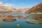 Beautiful winter Mediterranean landscape. Montenegro, Adriatic Sea, Bay of Kotor. Fish farm