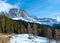 Beautiful winter rocky mountain landscape (Great Dolomites Road).