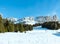 Beautiful winter rocky mountain landscape (Great Dolomites Road).