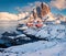 Beautiful winter scenery. Frosty winter view of Hamnoy village, Lofoten Islands.