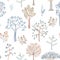 Beautiful winter seamless pattern with hand drawn watercolor cute trees. Stock illustration.