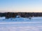 Beautiful winter view of Finnish archipelago with buoys standing in the frozen sea