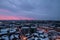 Beautiful winter view of houses and buildings with roofs covered with heavy snow. In snowy season, roof with lot snow.