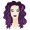 Beautiful witch portrait. Fashion girl with purple long hair.